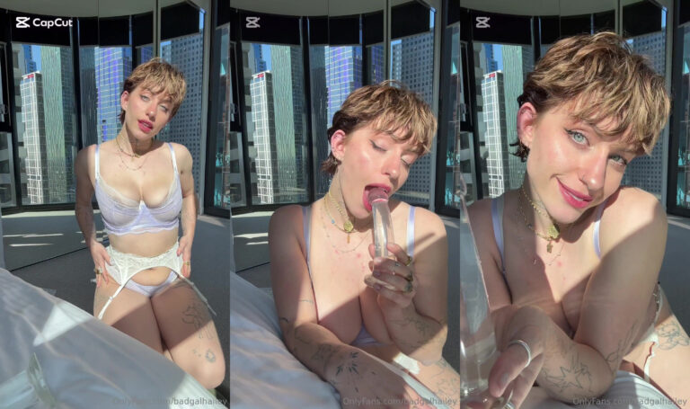 BadGalHailey.Free se burla y chupa su consolador de cristal