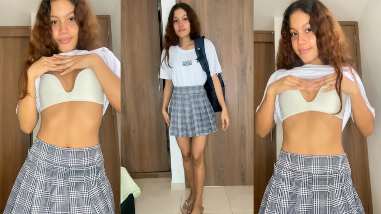 Colegiala adolescente caliente antes de ir a clase