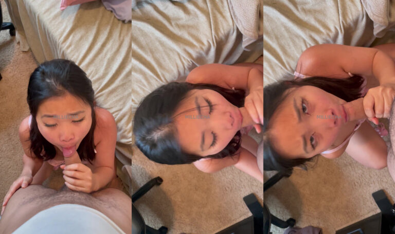 Milliecha cierra los ojos mientras da una mamada descuidada