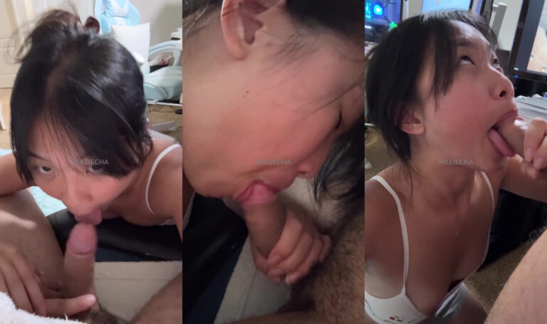 Milliecha da cabeza descuidada que termina en semen en la boca