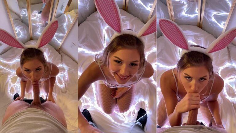 Sweet Bunny Alaine Cheeks hace una mamada y recibe un facial desordenado