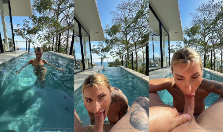Tami Tsunami chupa una polla en la piscina